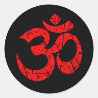 Rotes Yoga-Symbol auf schwarz Runder Aufkleber