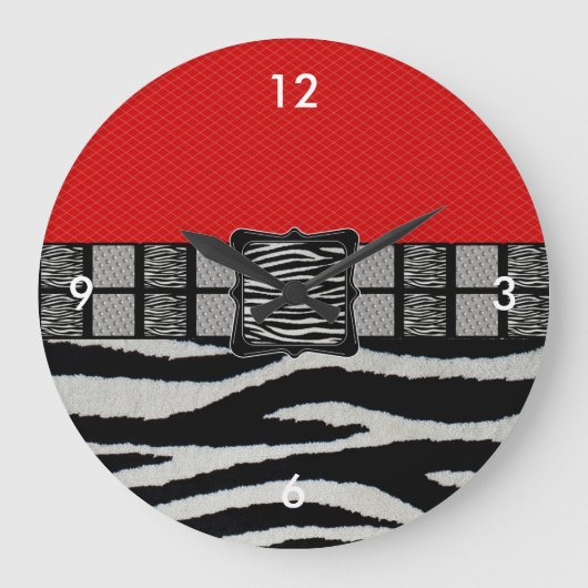 Rotes Zebra-Metal-Monogramm Große Wanduhr (Vorderseite)