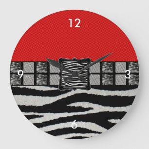 Rotes Zebra-Metallmonogramm Große Wanduhr