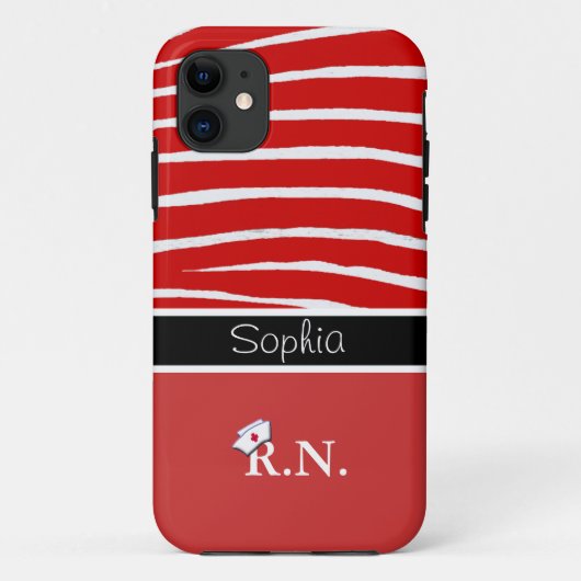 Rotes Zebra-Muster+Ausgebildete Krankenschwester Case-Mate iPhone Hülle (Rückseite)