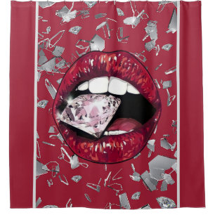 Rotes zerbrochenes Glas und Diamanten Duschvorhang