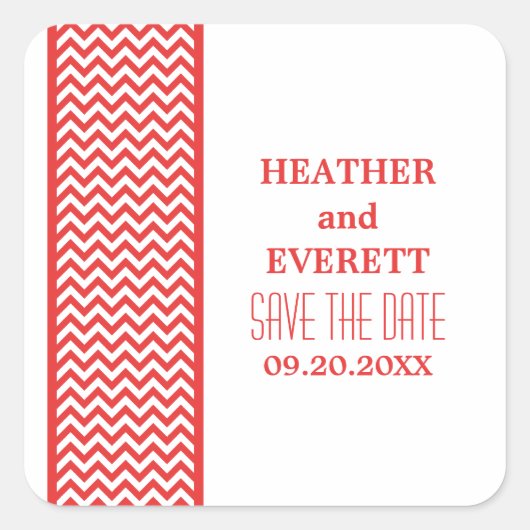 Rotes Zickzack Border Save the Date Stickers (Vorderseite)