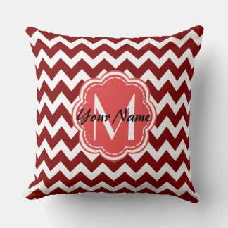 Rotes Zickzack florales Monogramm, Personalisierte Kissen