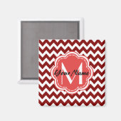 Rotes Zickzack florales Monogramm, Personalisierte Magnet (Vorderseite/Rückseite)