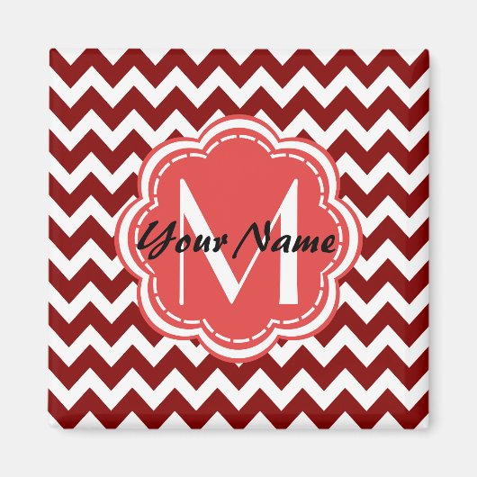 Rotes Zickzack florales Monogramm, Personalisierte Magnet (Vorne)