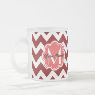 Rotes Zickzack florales Monogramm, Personalisierte Mattglastasse