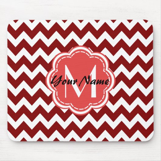 Rotes Zickzack florales Monogramm, Personalisierte Mousepad (Vorne)