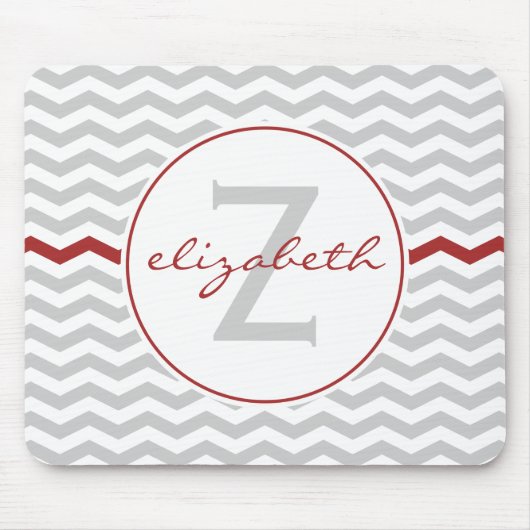 Rotes Zickzack Monogramm Mousepad (Vorne)