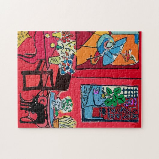 Rotes Zimmer mit Schwarzer Katze Puzzle (Horizontal)