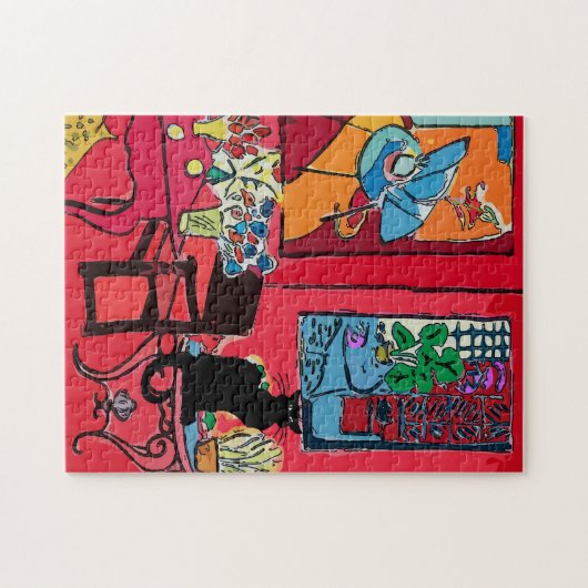 Rotes Zimmer mit Schwarzer Katze Puzzle (Horizontal)