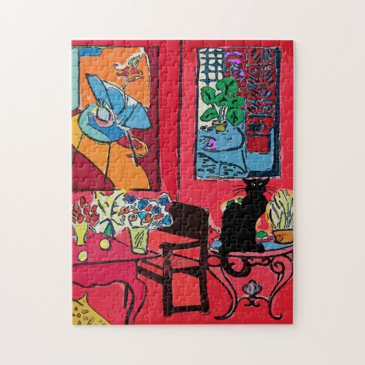 Rotes Zimmer mit Schwarzer Katze Puzzle (Vertikal)