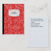 rotes Zusammensetzungsbuch Visitenkarte (Vorne/Hinten)