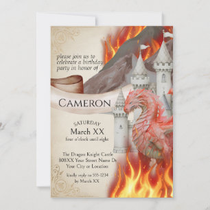 Rotfeuerdrache und Burgfantasy-Party Einladung