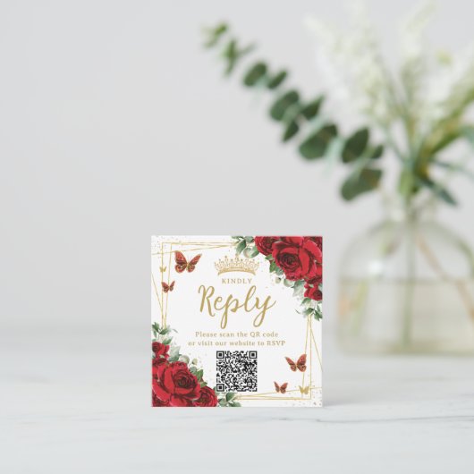 Rotfloralschmetterlinge Quinceanera UAWG QR Code Begleitkarte (Stehend Vorderseite)