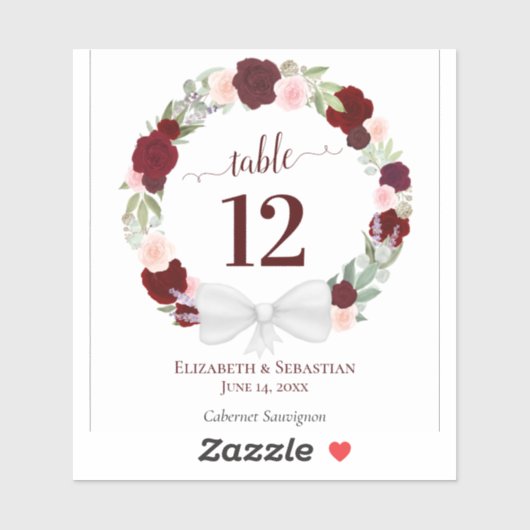 Rotflorenkrebs Hochzeit Tischnummer Weinkarte Aufkleber (Blatt)