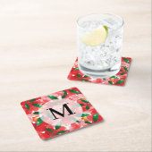 Rotflorenmonogramm Rechteckiger Pappuntersetzer (Vor Ort)