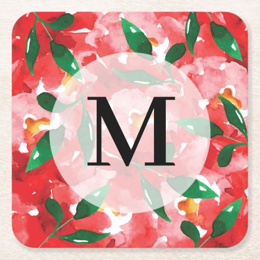 Rotflorenmonogramm Rechteckiger Pappuntersetzer (Vorderseite)