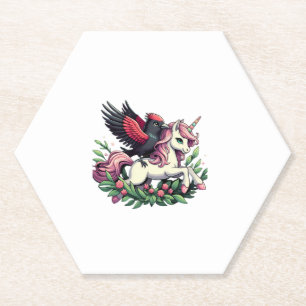 Rotflügel-Schwarzdrossel reitet auf Einhorn Jungen Untersetzer