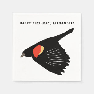 Rotflügel-Schwarzvogel im Flug zum Geburtstag Serviette