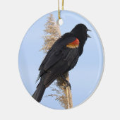 Rotflügel-Schwarzvogel-Schmuck Keramik Ornament (Links)