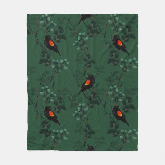 Rotflügel-Schwarzvogelmuster Fleecedecke (Vorderseite)