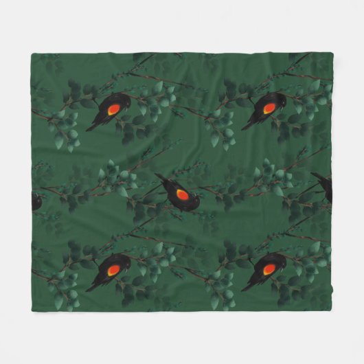 Rotflügel-Schwarzvogelmuster Fleecedecke (Vorderseite (Horizontal))