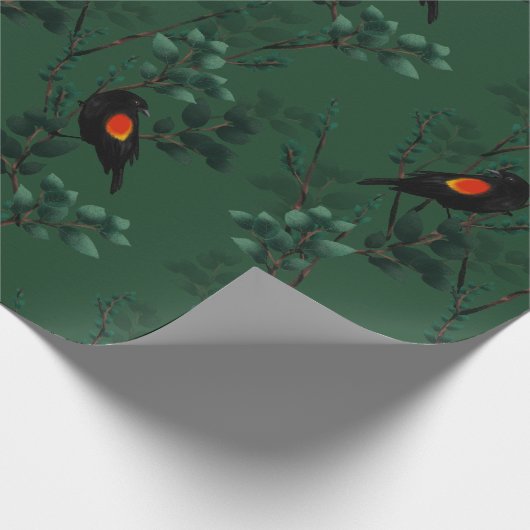 Rotflügel-Schwarzvogelmuster Geschenkpapier (Ecke)