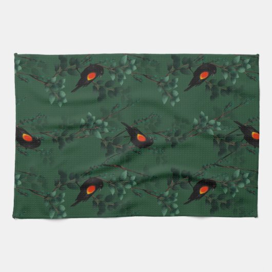 Rotflügel-Schwarzvogelmuster Geschirrtuch (Horizontal)