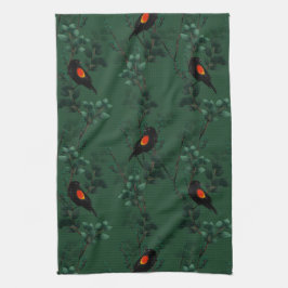 Rotflügel-Schwarzvogelmuster Geschirrtuch