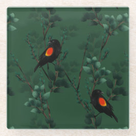 Rotflügel-Schwarzvogelmuster Glasuntersetzer