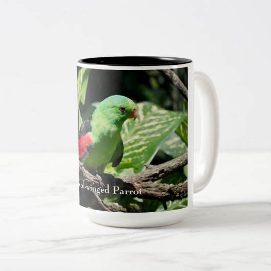 Rotflügelpapagei auf Baumlippe Zweifarbige Tasse (VorderseiteRechts)