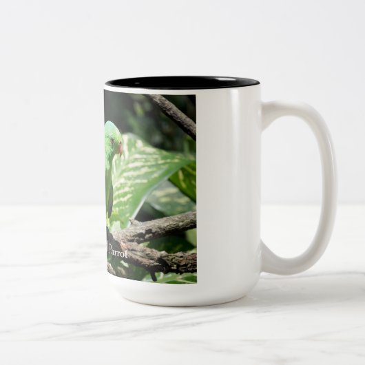 Rotflügelpapagei auf Baumlippe Zweifarbige Tasse (Rechts)