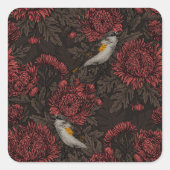 Rotfrüchte in den Chrysanthemen in braun und rot Quadratischer Aufkleber (Vorderseite)