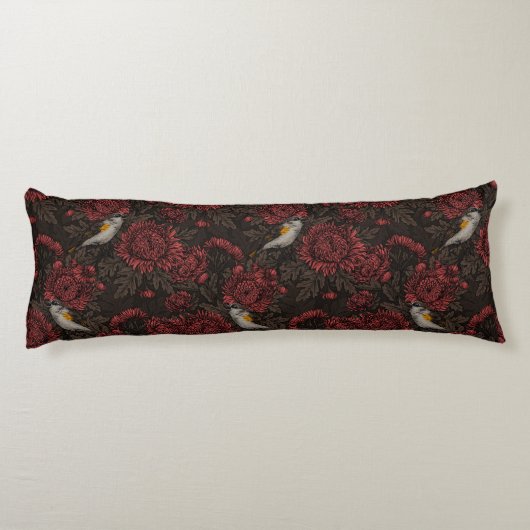 Rotfrüchte in den Chrysanthemen in braun und rot Seitenschläferkissen (Rückseite)