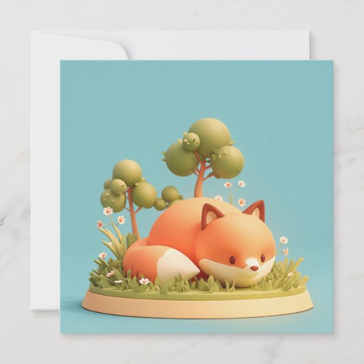 Rotfuchs 3D Ton Stil Wald Wiese Postkarte (Vorderseite)