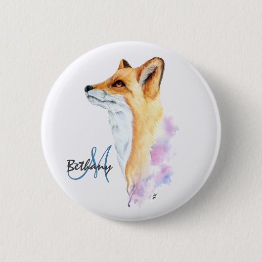 Rotfuchs-Aquarell personalisiert Button (Vorderseite)