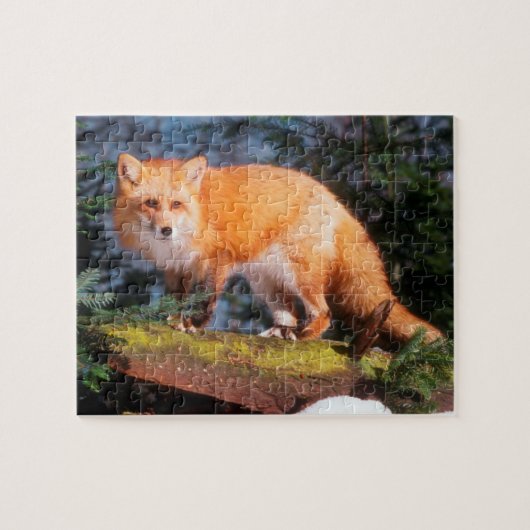 Rotfuchs auf einem Baumstamm Puzzle (Horizontal)