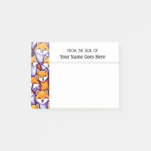 Rotfuchs-Cartoon-Doodle-Collage vom Schreibtisch d Post-it Klebezettel (Vorderseite)