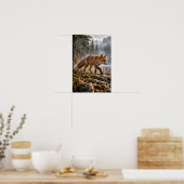 Rotfuchs, der durch einen nebligen Bergwald wander Poster (Küche)