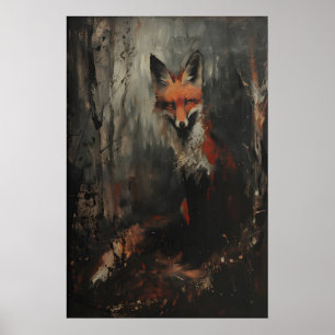 Rotfuchs Druckbares Tier-Wandkunst, Dunkle Öl-Goti Poster
