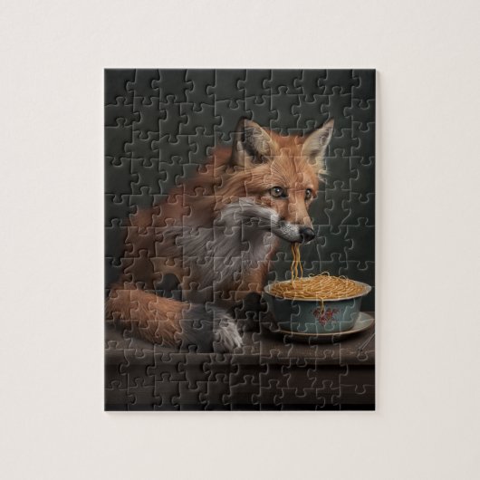 Rotfuchs essen eine Schüssel Spaghetti 8X10 Puzzle (Vertikal)