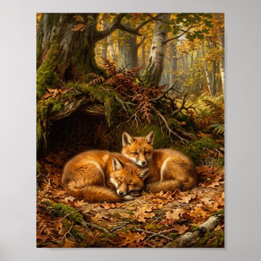 Rotfuchs Herbst Heide Waldjunge II Poster (Vorne)