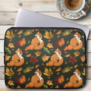 Rotfuchs Herbstlaub Eicheln Grüner Muster Laptopschutzhülle