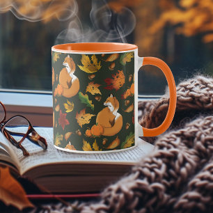 Rotfuchs Herbstlaub Eicheln Grüner Muster Tasse