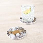 Rotfuchs im Schnee im Winter Sandstein Untersetzer (Seite)