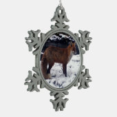 Rotfuchs im Schnee Schneeflocken Zinn-Ornament (Links)