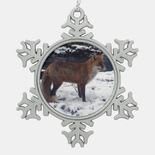 Rotfuchs im Schnee Schneeflocken Zinn-Ornament