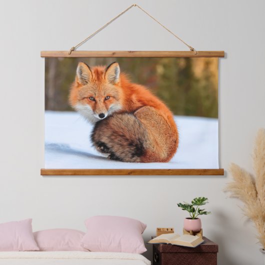 Rotfuchs im Schnee | Yukon Wandteppich Mit Holzrahmen (Schlafzimmer)
