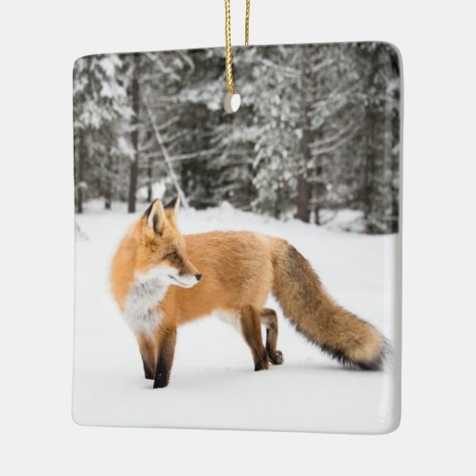 Rotfuchs im weißen Schnee Keramikornament (Links)