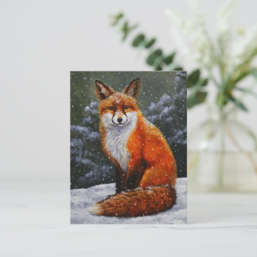 Rotfuchs im Winterschnee Feiertagspostkarte (Stehend Vorderseite)